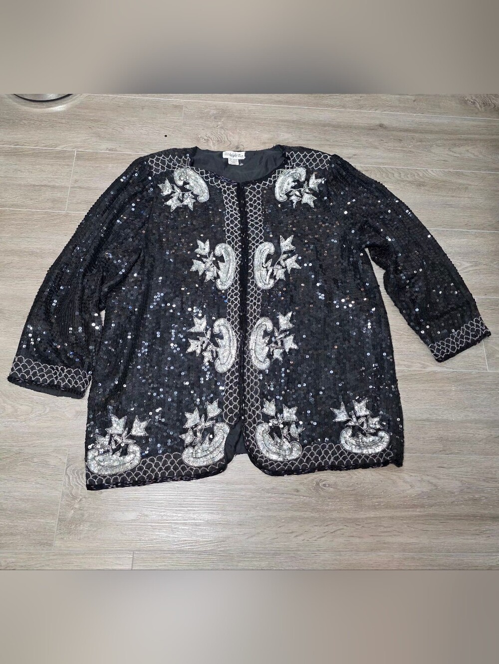Vintage 80's Midnight Run Blazer Size 2XL Silk Beaded Sequin Shoulder Pads